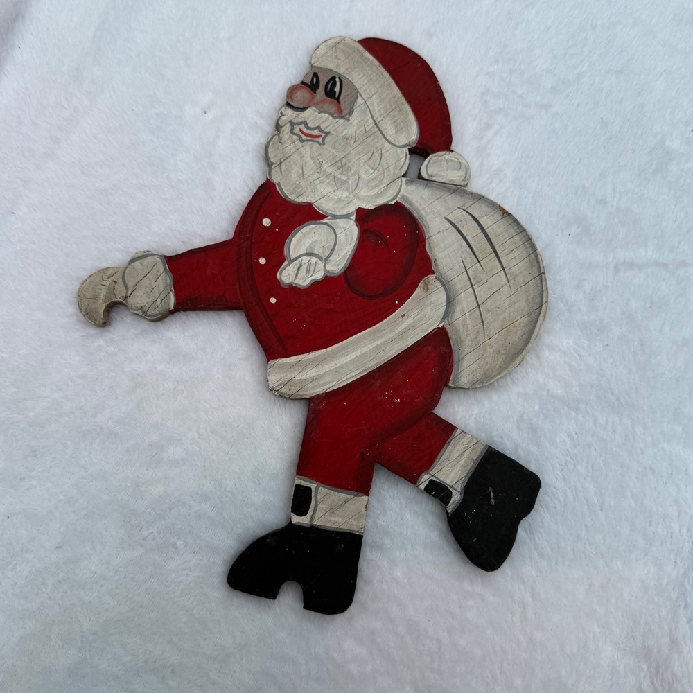 Vintage Santa Wood Christmas Ornament Unique Xmas Decor 2-Sided